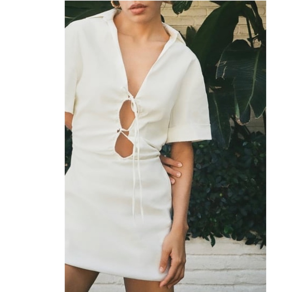 Zara Cream Mini Dress with Tie-Front Cutouts